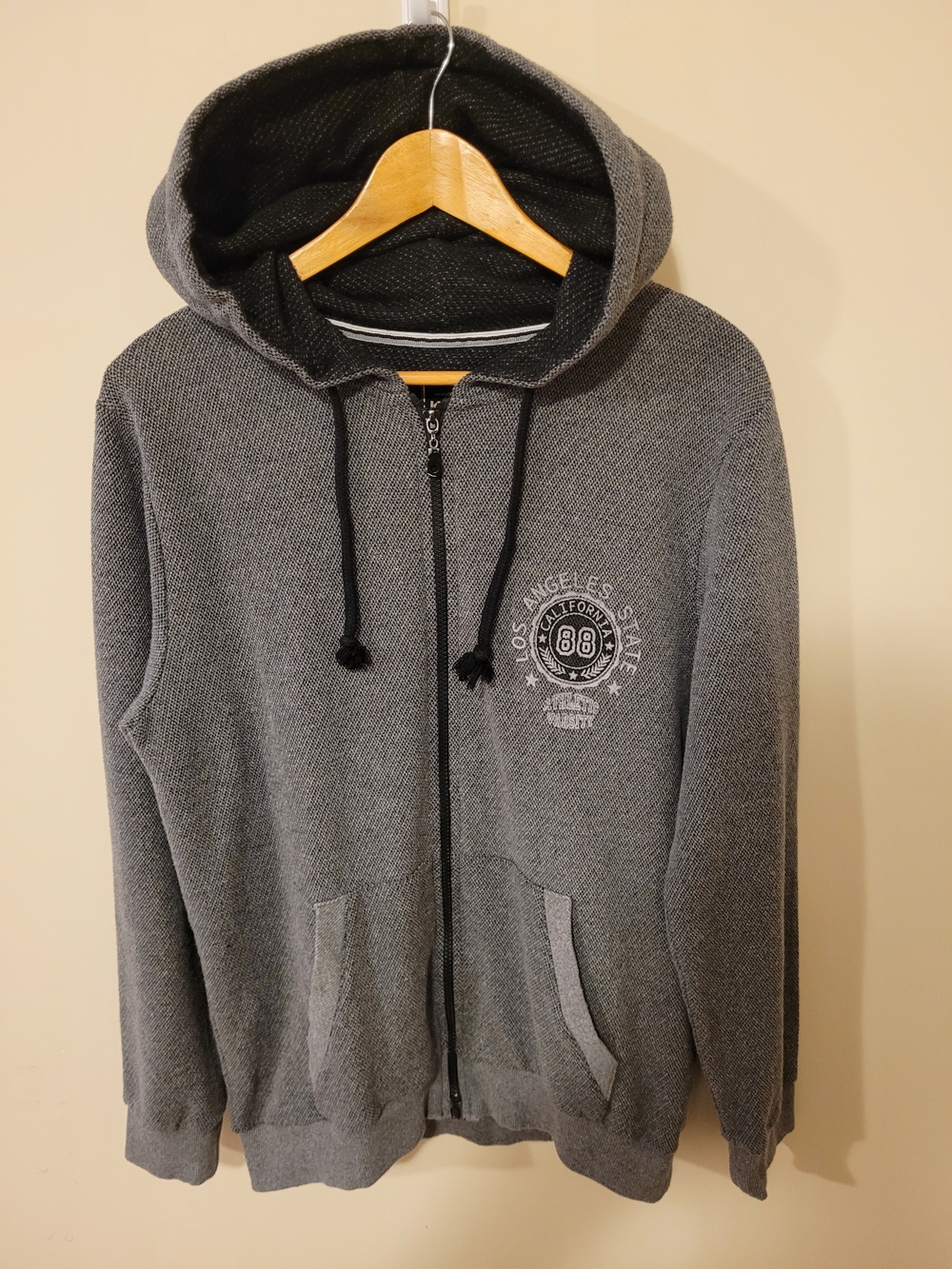 Vintage Koton Los Angeles State Men's Gray Zip-Up Hooded Sweater Size Large